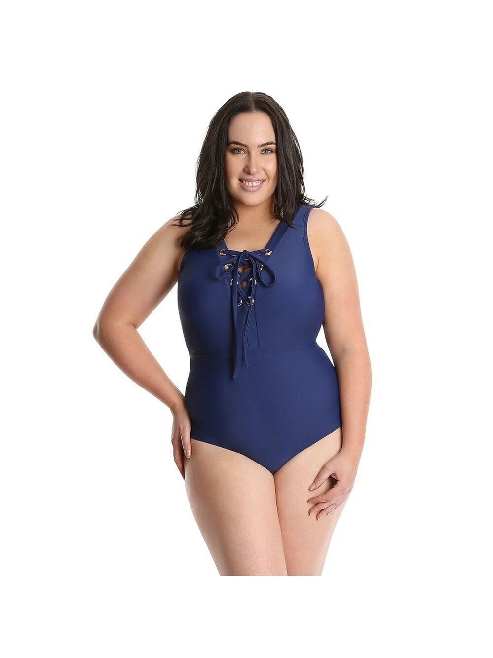 LYSA Navy Lace-Up One-Piece Swimsuit Sz 1X